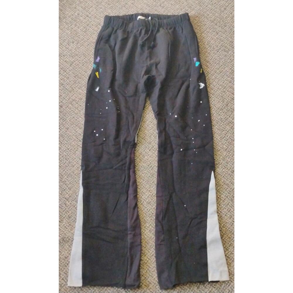 NWT MNML Sweatpants Men's Large Contrast Bootcut Paint Splatter Artsy Street Blk